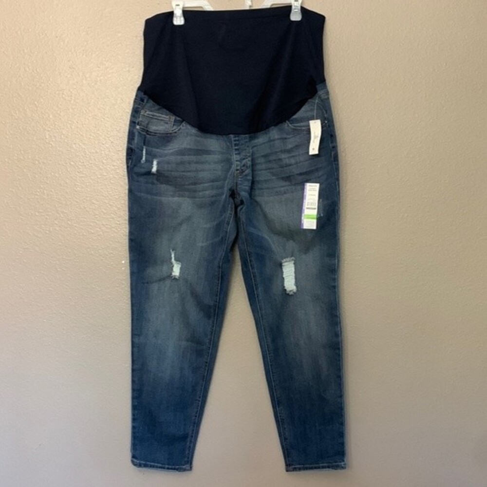 Light Wash distressed Maternity Jeans, Confort belly band 5 pocket. 2XL(20)